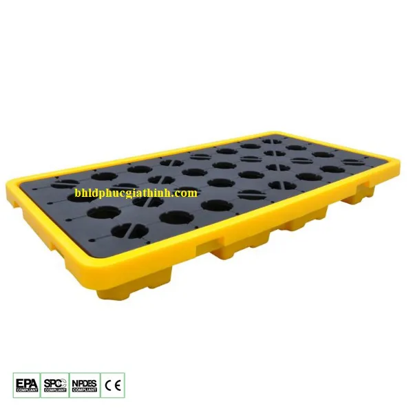 Pallet nhựa chống tràn dầu và hoá chất 2 phuy kích thước 1300x680x150mm