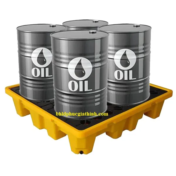 Pallet nhựa chống tràn dầu và hoá chất 4 phuy kích thước 1300x1300x300mm