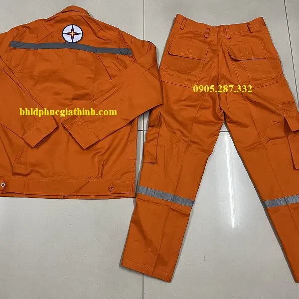 Quần áo bảo hộ điện lực màu cam vải Păngrim Hàn Quốc cao cấp có phản quang