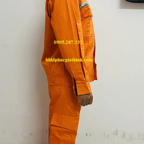 Quần áo bảo hộ điện lực màu cam vải Păngrim Hàn Quốc cao cấp có phản quang