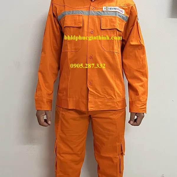 Quần áo bảo hộ điện lực màu cam vải Păngrim Hàn Quốc cao cấp có phản quang