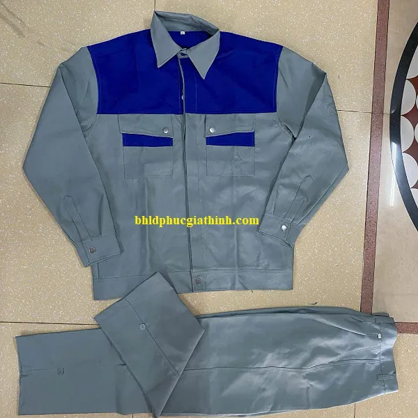 Quần áo bảo hộ đồng phục phối màu xám xanh bích cho công nhân kỹ thuật