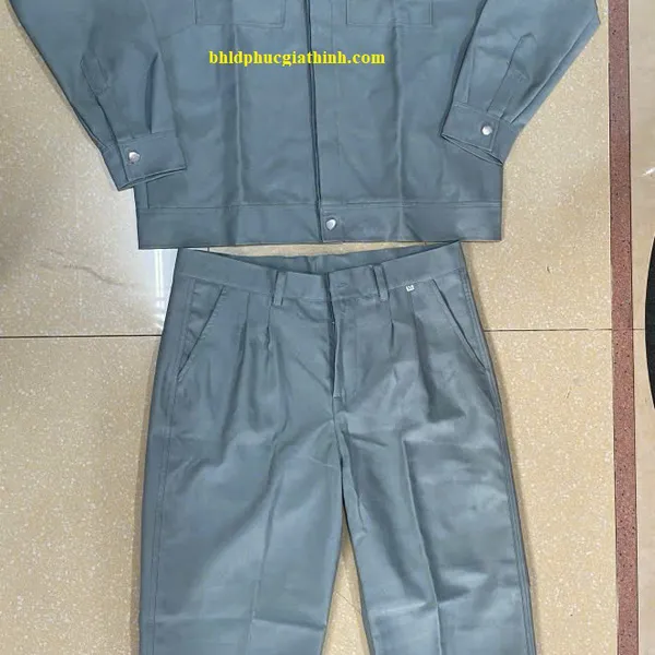 Quần áo bảo hộ đồng phục phối màu xám xanh bích cho công nhân kỹ thuật