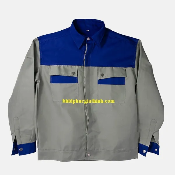 Quần áo bảo hộ đồng phục phối màu xám xanh bích cho công nhân kỹ thuật