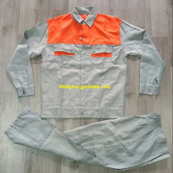 Quần áo bảo hộ đồng phục xám phối cam cho công nhân kỹ thuật