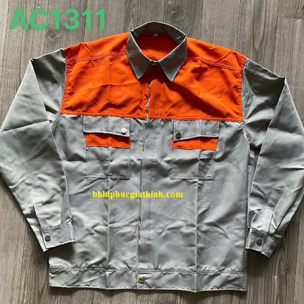 Quần áo bảo hộ đồng phục xám phối cam cho công nhân kỹ thuật