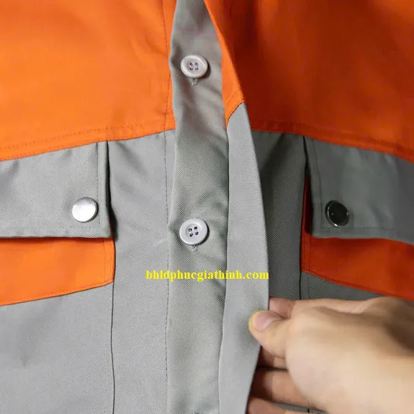 Quần áo bảo hộ đồng phục xám phối cam cho công nhân kỹ thuật
