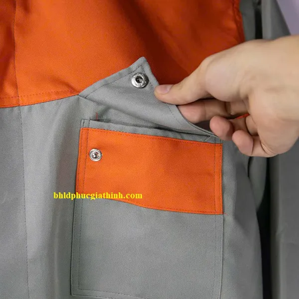 Quần áo bảo hộ đồng phục xám phối cam cho công nhân kỹ thuật