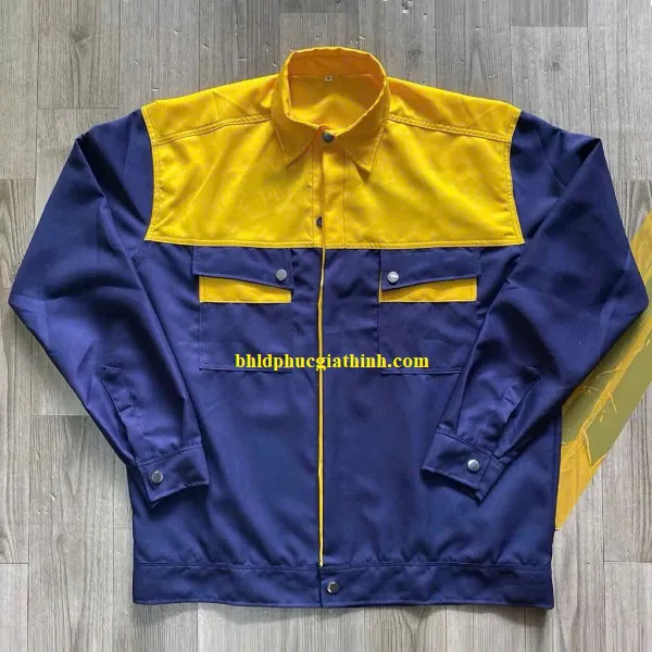 Quần áo bảo hộ đồng phục xanh đen phối vàng cho công nhân kỹ thuật