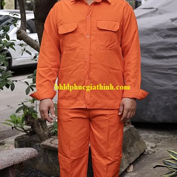 Quần áo bảo hộ màu cam vải kaki chéo 2-1 poly cao cấp