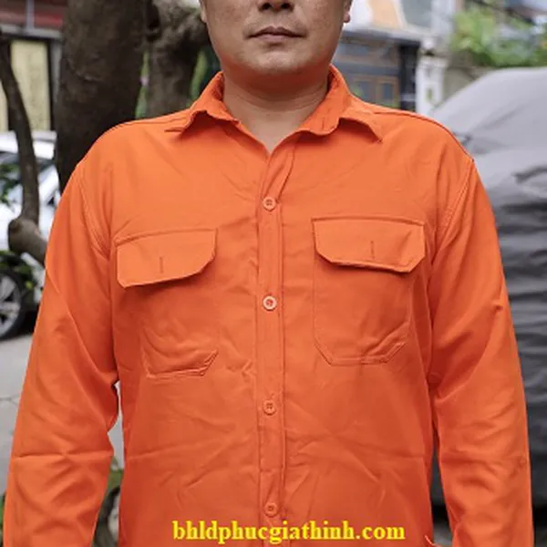 Quần áo bảo hộ màu cam vải kaki chéo 2-1 poly cao cấp