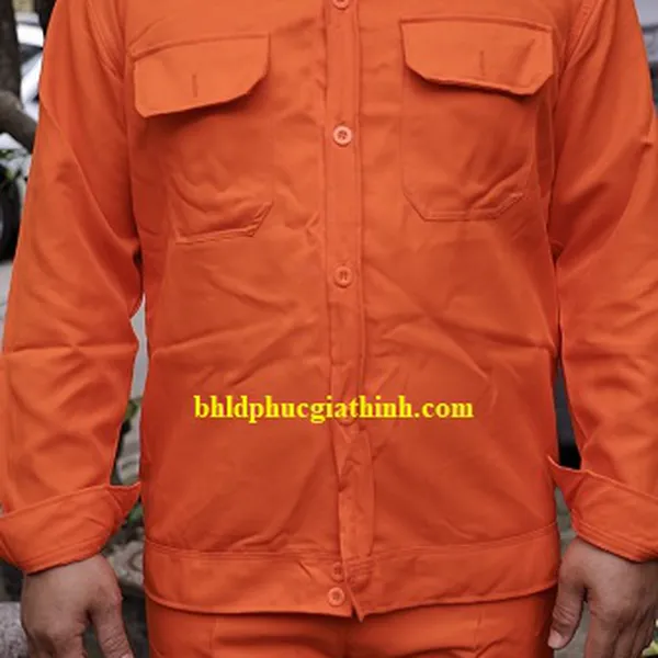 Quần áo bảo hộ màu cam vải kaki chéo 2-1 poly cao cấp