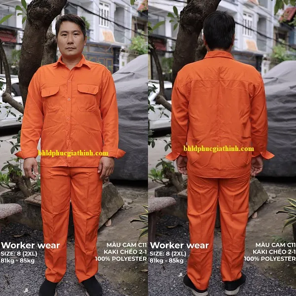 Quần áo bảo hộ màu cam vải kaki chéo 2-1 poly cao cấp