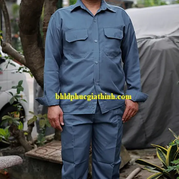 Quần áo bảo hộ màu xám bưu điện vải kaki chéo 2-1 poly cao cấp