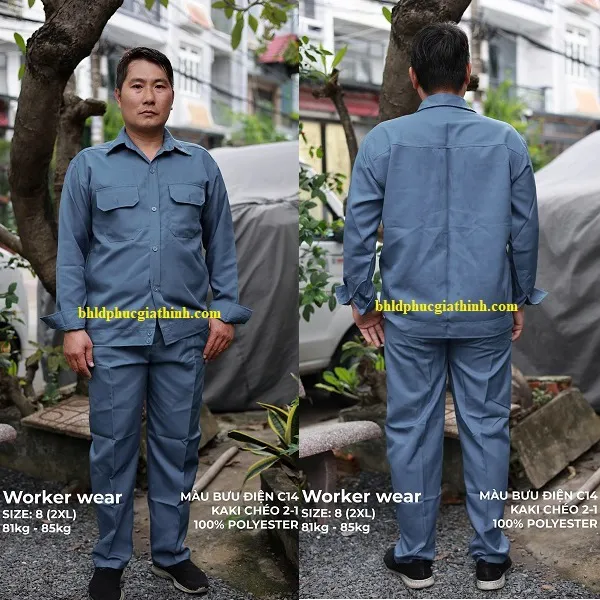 Quần áo bảo hộ màu xám bưu điện vải kaki chéo 2-1 poly cao cấp
