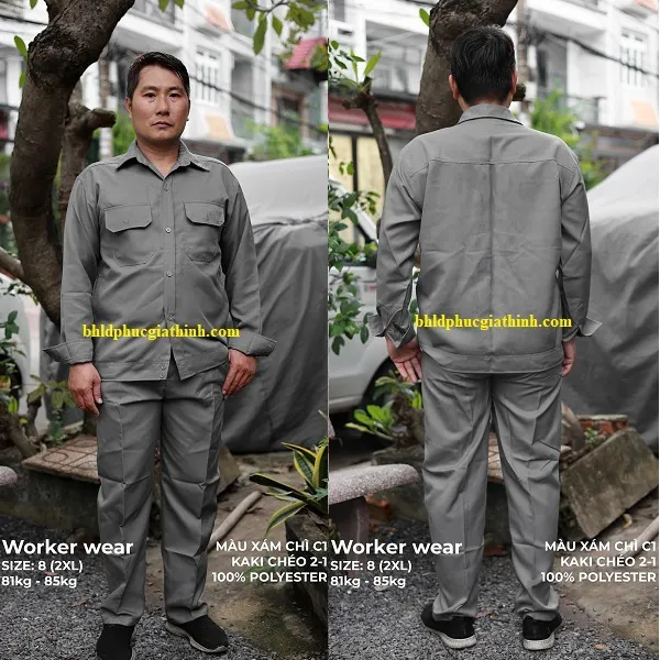 Quần áo bảo hộ màu xám chì vải kaki chéo 2-1 poly cao cấp