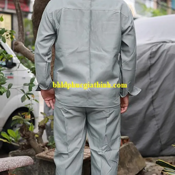 Quần áo bảo hộ màu xám nhạt vải kaki chéo 2-1 poly cao cấp