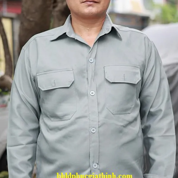 Quần áo bảo hộ màu xám nhạt vải kaki chéo 2-1 poly cao cấp