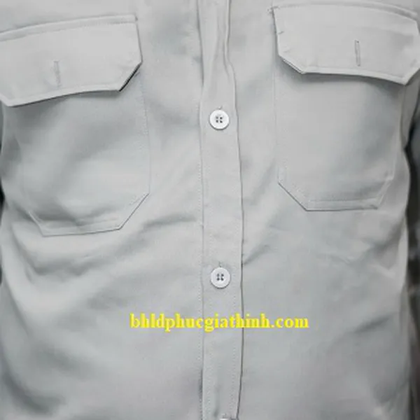 Quần áo bảo hộ màu xám nhạt vải kaki chéo 2-1 poly cao cấp