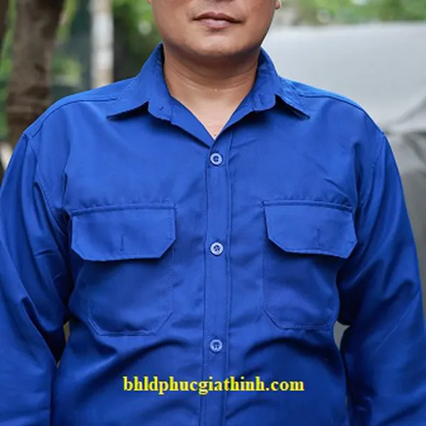 Quần áo bảo hộ màu xanh bích vải kaki chéo 2-1 poly cao cấp