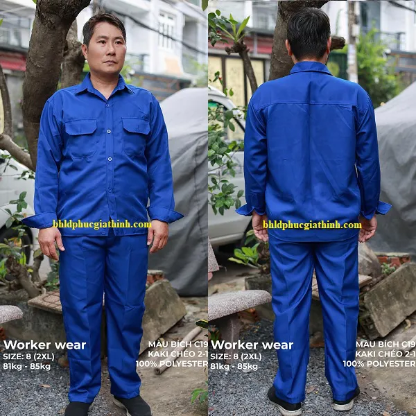 Quần áo bảo hộ màu xanh bích vải kaki chéo 2-1 poly cao cấp