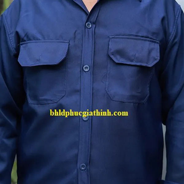 Quần áo bảo hộ màu xanh đen vải kaki chéo 2-1 poly cao cấp