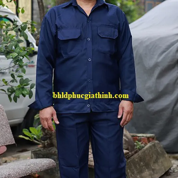Quần áo bảo hộ màu xanh đen vải kaki chéo 2-1 poly cao cấp