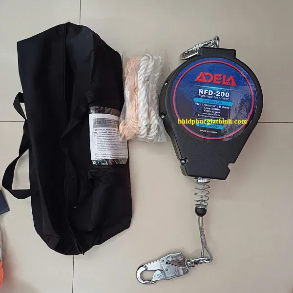 Thiết bị hãm tự động chống rơi dài 20m Adela RFD-200 dây cáp thép 5mm