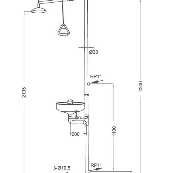 Thiết bị rửa mắt và tắm khẩn cấp Runwangda WJH0358A chính hãng chất liệu thép không gỉ SUS 304