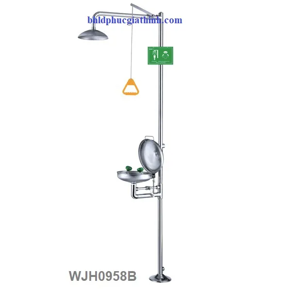 Thiết bị rửa mắt khẩn cấp có nắp đậy kết hợp vòi sen tắm khần cấp Runwangda WJH0958B chất liệu thép không gỉ SUS 304