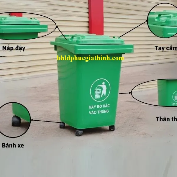 Thùng rác nhựa HDPE 60L có 4 bánh xe