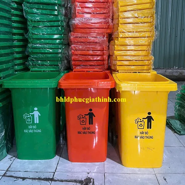 Thùng rác nhựa HDPE nguyên sinh 100L có nắp đậy và bánh xe