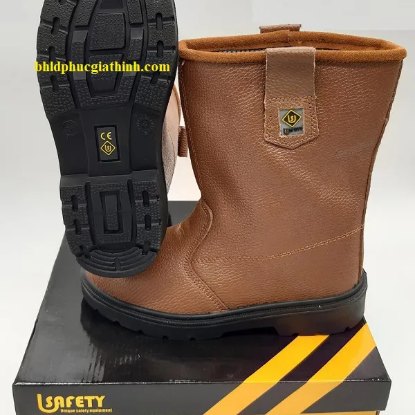 Ủng da bảo hộ mũi thép đế thép Usafety US-SLB-102B chính hãng