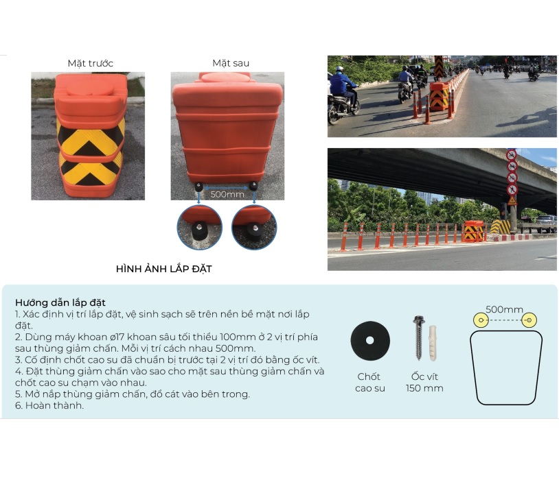 Thùng giảm chấn HDPE kích thước L800 x W700 x 900 mm