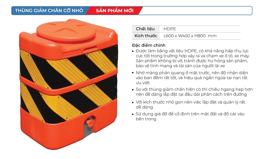 Thùng giảm chấn HDPE cỡ nhỏ kích thước L600 x W450 x H800 mm