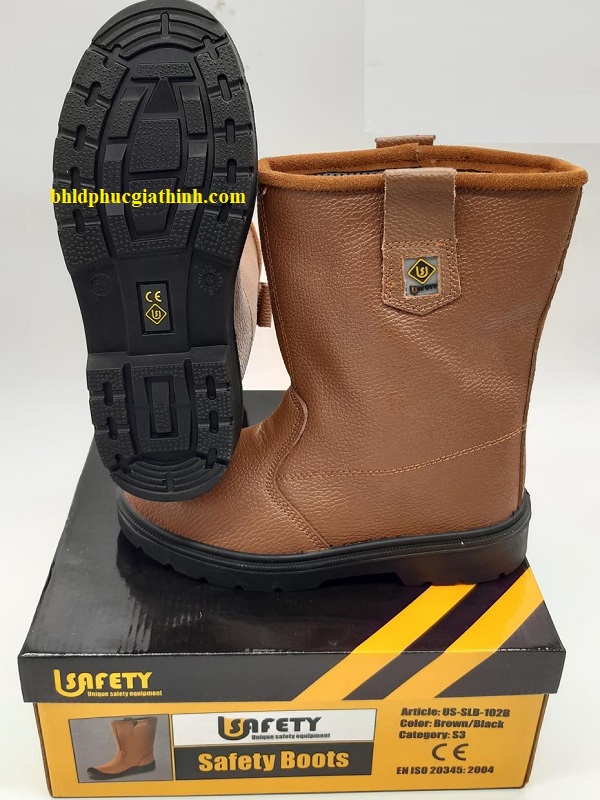 Ủng da bảo hộ mũi thép đế thép Usafety US-SLB-102B chính hãng