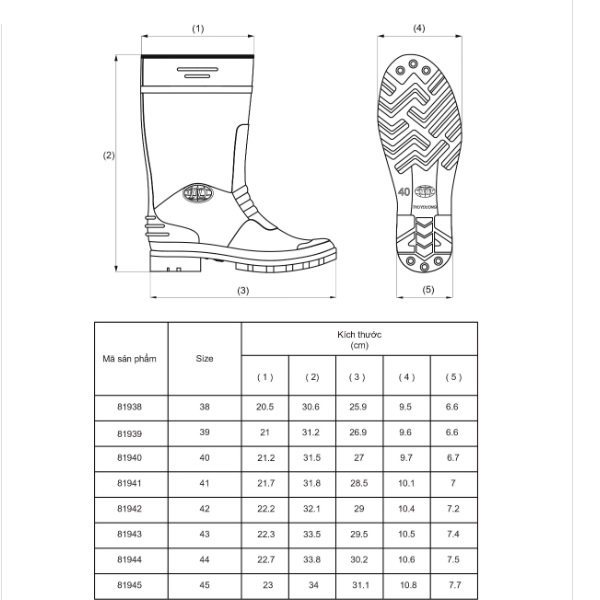 Ủng nam PVC đen 819 Thuỳ Dương