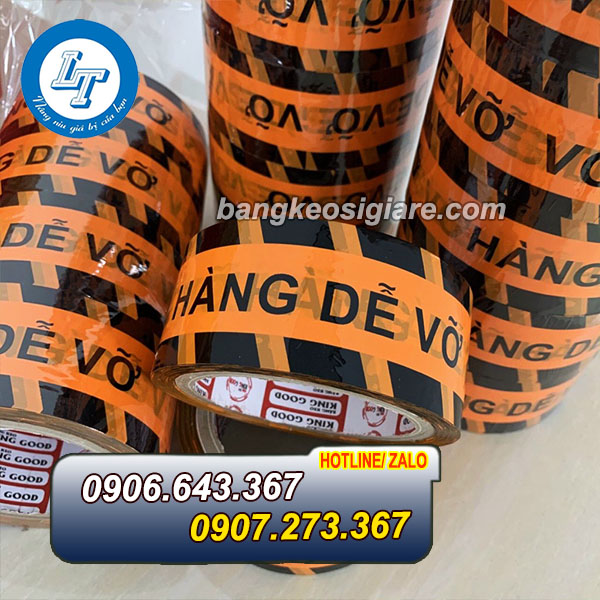 XƯỞNG IN BĂNG KEO NIÊM PHONG CHỮ HÀNG DỄ VỠ băng keo hàng dễ vỡ nền cam chữ đen