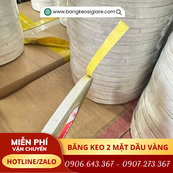 Băng keo 2 mặt dầu vàng 0.8cm Băng keo 2 mặt dầu vàng 0.8cm