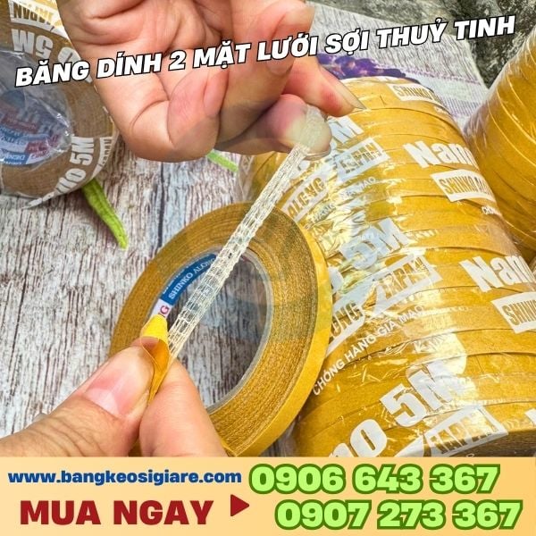 băng keo 2 mặt lưới dán sàn siêu chắc giá sỉ Băng dính 2 mặt lưới sợi thuỷ tinh có độ co giãn tốt