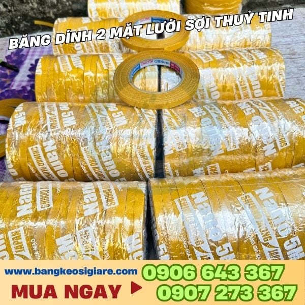 băng keo 2 mặt lưới dán sàn siêu chắc giá sỉ Băng dính 2 mặt lưới sợi thuỷ tinh 20 cuộn/cây 1f