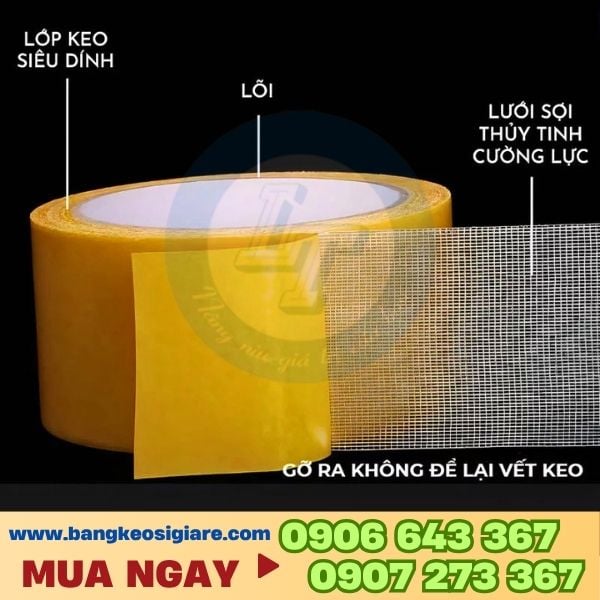băng keo 2 mặt lưới dán sàn siêu chắc giá sỉ Cấu tạo các phần của băng dính 2 mặt sợi thuỷ tinh