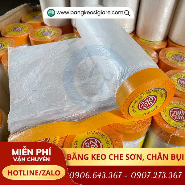 Băng keo che sơn có màng màu trắng đục xuyên thấu Băng keo che sơn có màng màu trắng đục xuyên thấu