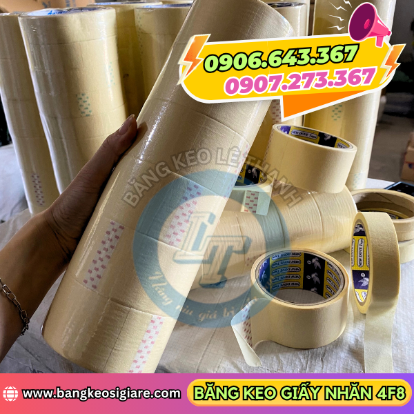 Băng keo giấy nhăn 4F8 gồm 6 cuộn/cây Băng keo giấy nhăn 4F8 gồm 6 cuộn/cây