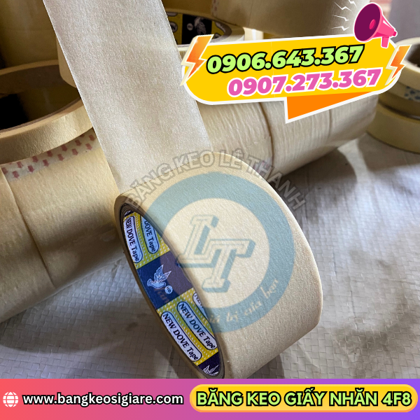 Băng keo giấy nhăn 4F8 có lớp giấy mỏng và keo phủ bên dưới Băng keo giấy nhăn 4F8 có lớp giấy mỏng và keo phủ bên dưới