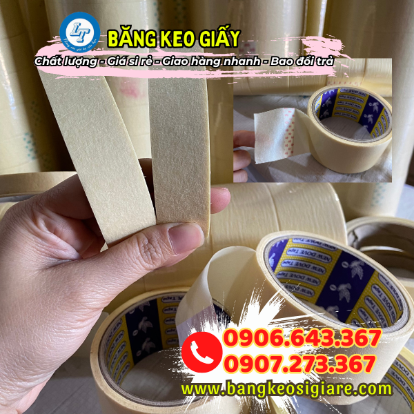 Sản xuất trực tiếp băng keo giấy giá sỉ theo yêu cầu băng keo giấy vàng