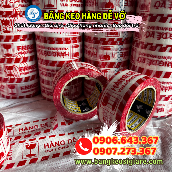 Mua sỉ băng keo hàng dễ vỡ xin nhẹ tay rẻ nhất băng keo hàng dễ vỡ nền trắng chữ đỏ