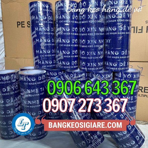 BĂNG KEO HÀNG DỄ VỠ IN NỀN XANH GIÁ RẺ băng keo hàng dễ vỡ 1 cuộn 6 cấy