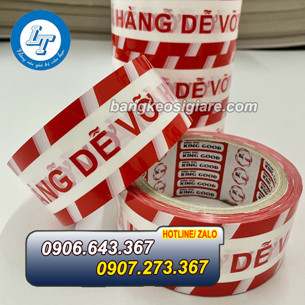 XƯỞNG IN BĂNG KEO NIÊM PHONG CHỮ HÀNG DỄ VỠ băng keo hàng dễ vỡ nền trắng chữ đỏ