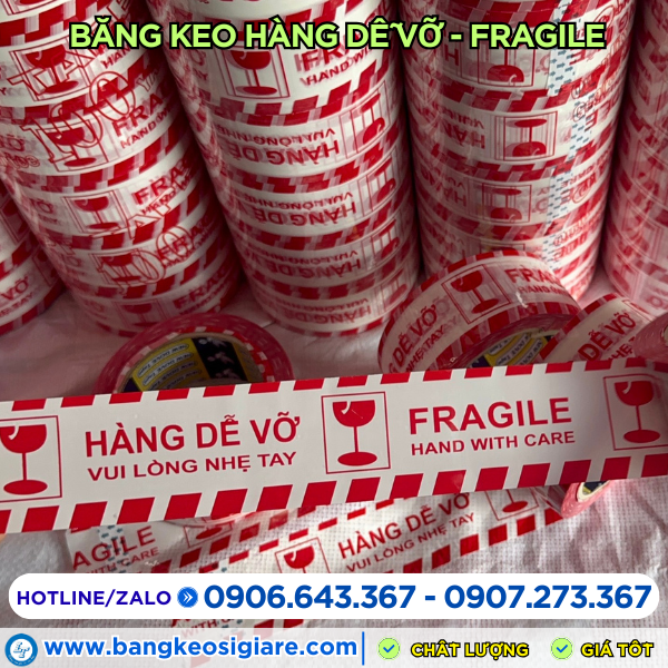 Băng keo hàng dễ vỡ nền trắng chữ đỏ Băng keo hàng dễ vỡ nền trắng chữ đỏ